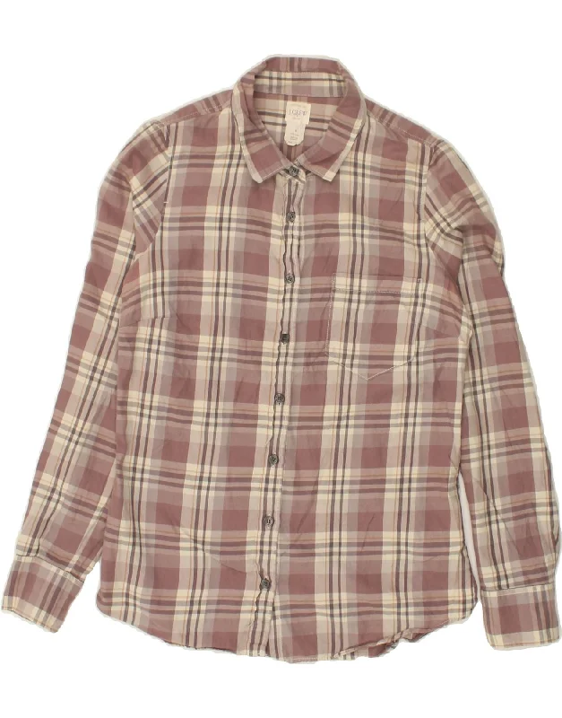 J. CREW Womens Flannel Shirt UK 10 Small Brown Check Cotton-- Graphic Embroidered Appliqued