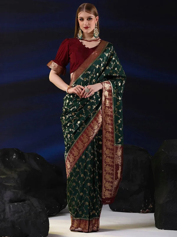 Saree Mall Women's  Blend Dark Green Woven Design Designer Saree With Blouse Piece-SGITRIUS03B Playful Puff Blouse