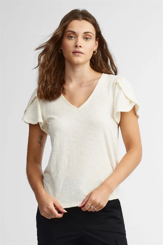 T-shirt col en V manches courtes tulipe coton - Femme-- Polka Dot Checkered Tartan