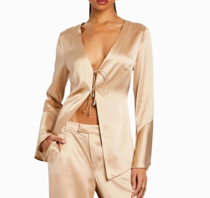 Svea Blouse In Nude Ruched Sleeve Blouse
