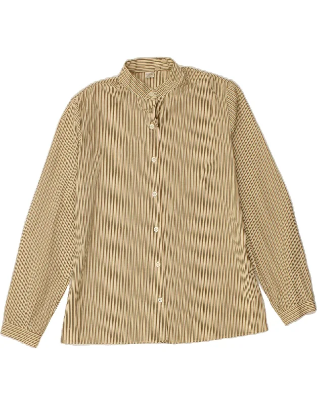 VINTAGE Womens Shirt EU 40 Medium Beige Striped-- Jersey Fabric Tulle Fabric Batik Fabric