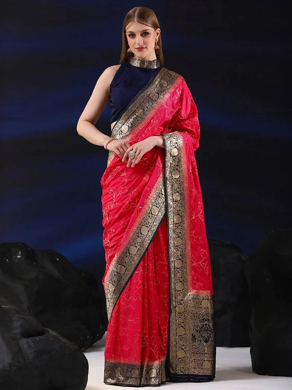 Saree Mall Women's  Blend Pink Woven Design Designer Saree With Blouse Piece-SGITRIUS01F Chic Wrap Blouse