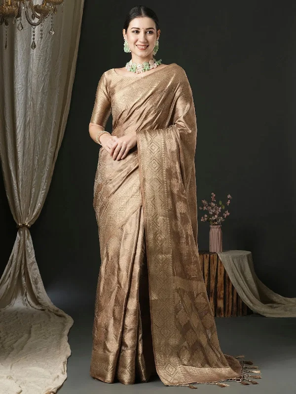 Saree Mall Women's Satin  Beige Woven Design Designer Saree With Blouse Piece-AQRIUS03E Double Button Blouse