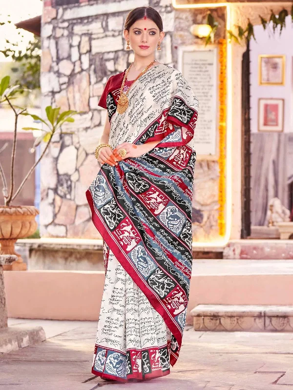 Saree Mall Women's Bhagalpuri  Off White Printed Designer Saree With Blouse Piece-30WOM30905 Classic White Blouse
