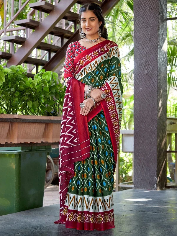 Saree Mall Women's Cotton Green Printed Designer Saree With Blouse Piece-MINAXI3601 Everyday Stylish Blouse