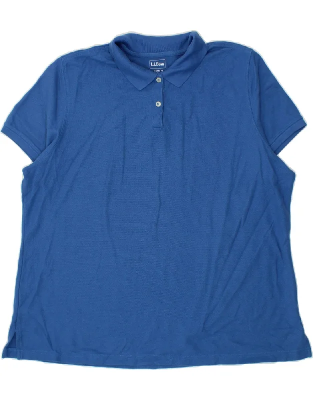 L.L.BEAN Womens Oversized Polo Shirt UK 20 2XL Blue Cotton-- Notch Collar Peter Pan Collar Cowl Neck
