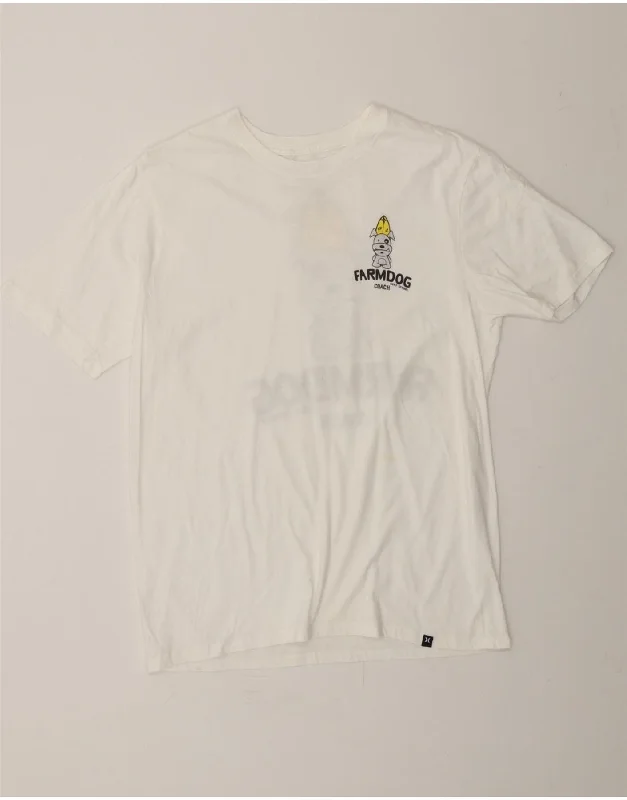 HURLEY Womens Graphic T-Shirt Top UK 12 Medium White Cotton-- Cashmere Blend Cotton Blend Poly Blend