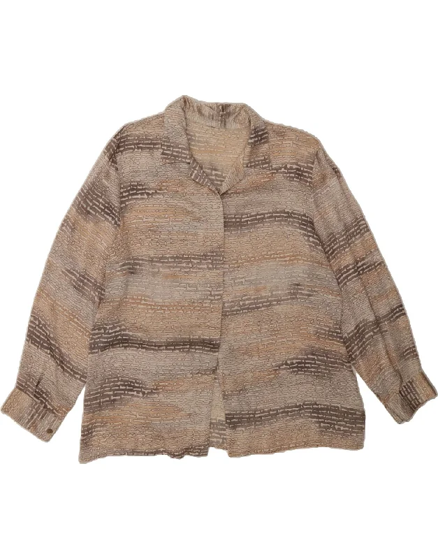 VINTAGE Womens Abstract Pattern Shirt UK 16 Large Beige-- Real Fur Shearling Chenille