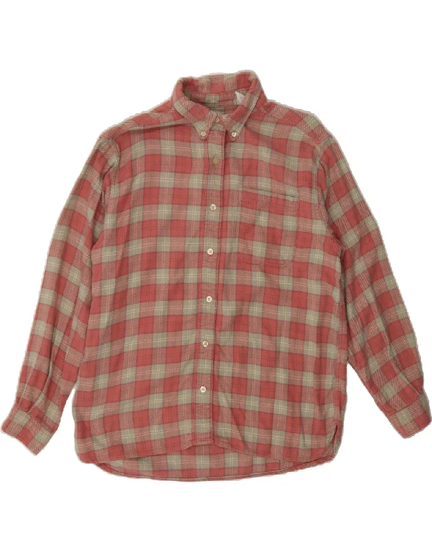 L.L.BEAN Womens Flannel Shirt UK 14 Medium Red Check Cotton-- Zippered Front Buttoned Front Snap Front