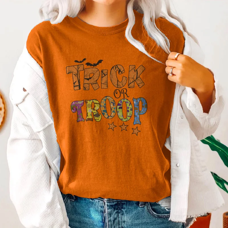 Halloween Trick or Troop Military Mom Family T-shirts-- Striped Floral Plaid