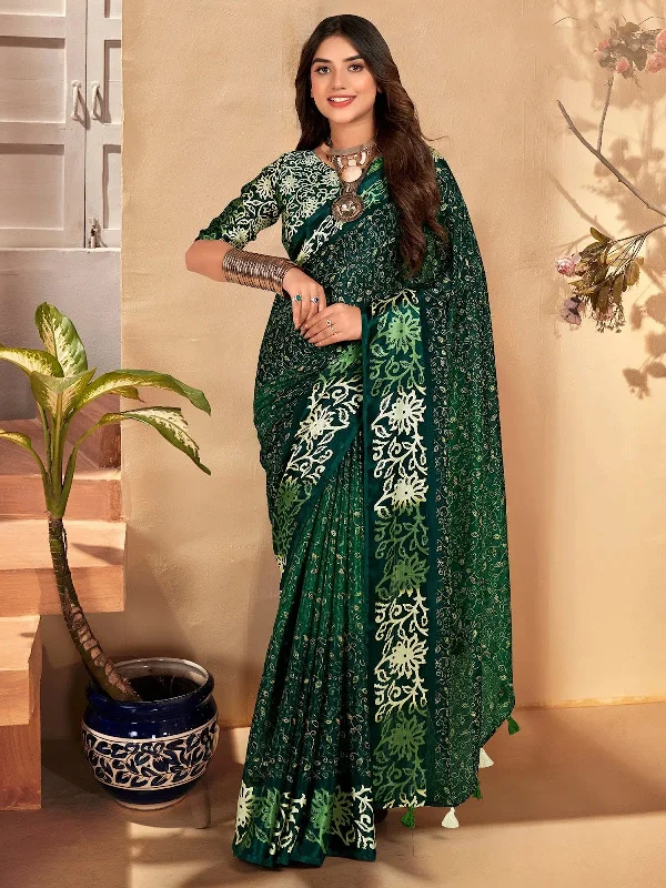 Saree Mall Women's  Blend Green Printed Designer Saree With Blouse Piece-SANTONI117 Collared Satin Blouse