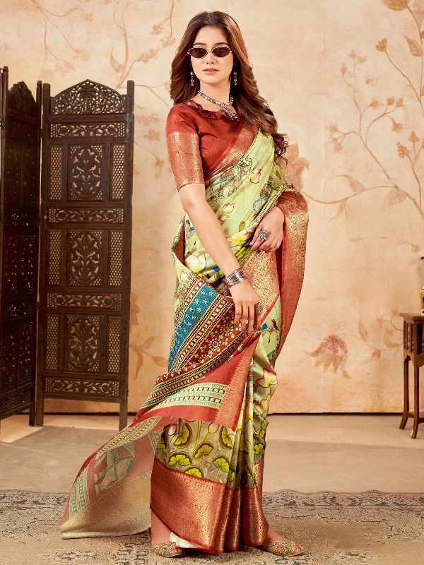 Saree Mall Women's Cotton Blend Beige Printed Designer Saree With Blouse Piece-ENISA103 Everyday Stylish Blouse