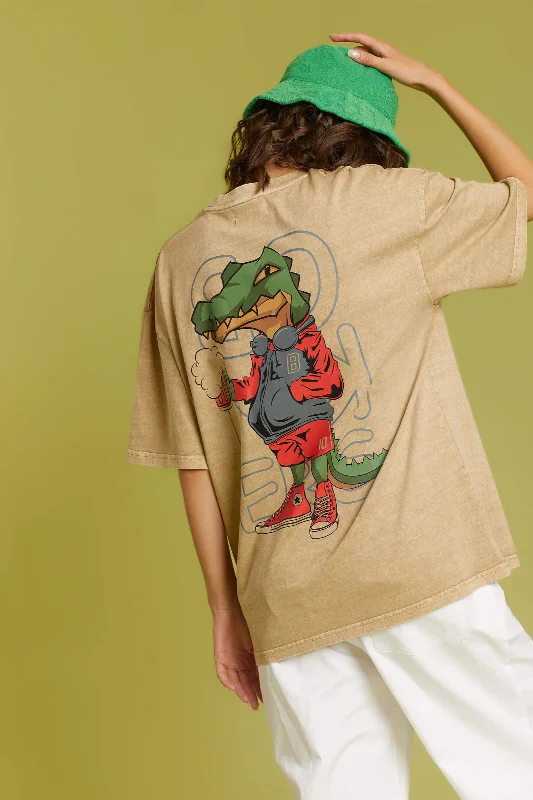 Alligator Faded Effect Oversized T-shirt-- Satin Fabric Silk Fabric Chiffon Fabric