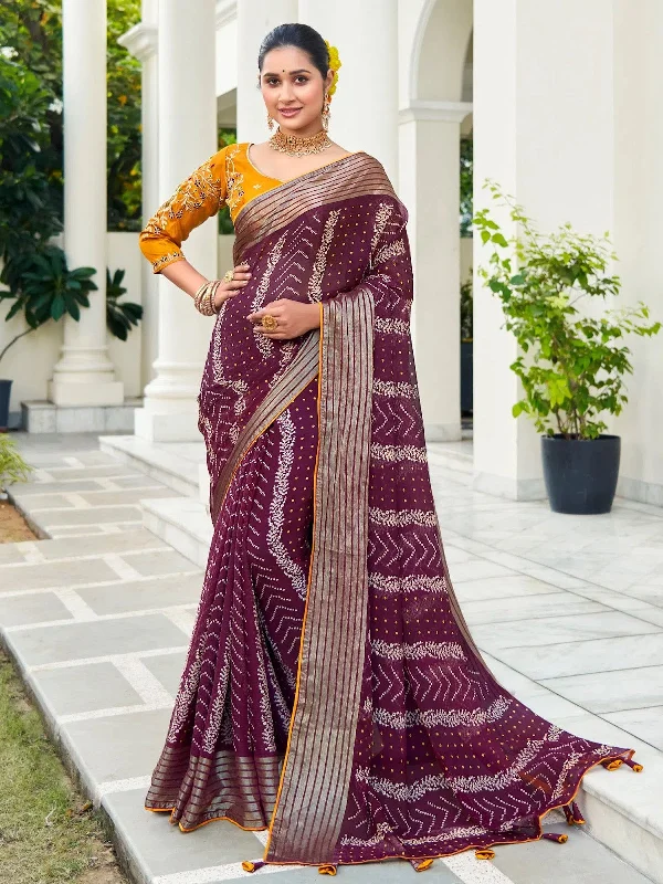 Saree Mall Women's Chiffon Purple Embellished Designer Saree With Blouse Piece-ABHIJET5038 Short Sleeve Blouse