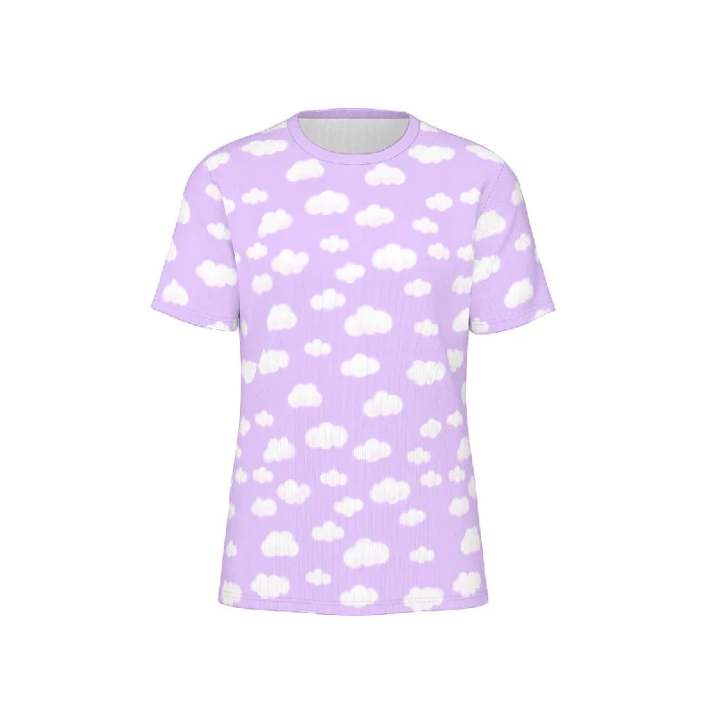Dreamy Clouds Unisex Cotton T-Shirt (Lilac)-- Ribbed Striped Patterned