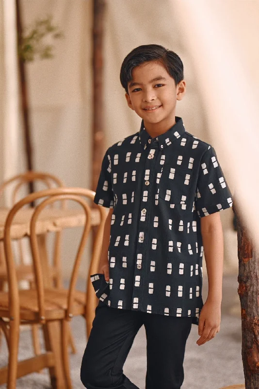 The Bayu Batik Shirt - Dusk-- Notch Collar Peter Pan Collar Cowl Neck