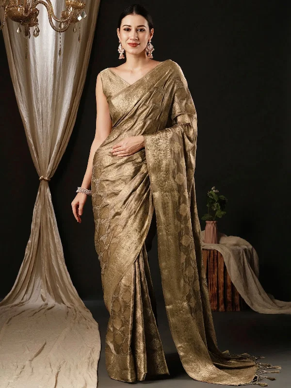 Saree Mall Women's Satin  Beige Woven Design Designer Saree With Blouse Piece-AQRIUS04D Loose Fit Blouse