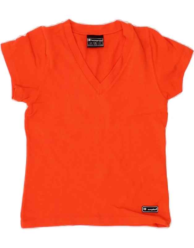 CHAMPION Womens T-Shirt Top UK 8 Small Red Cotton-- Rayon Velvet Corduroy