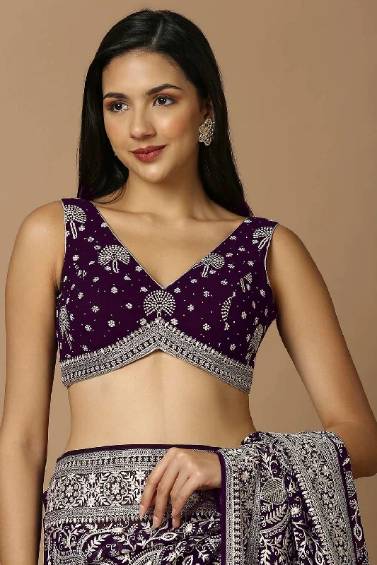 Violet Velvet Sleeveless Padded Blouse Lightweight Chiffon Blouse