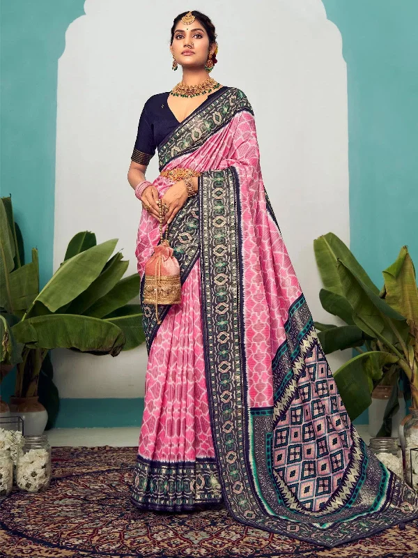 Saree Mall Women's Tussar  Pink Printed Designer Saree With Blouse Piece-NRAYNI1003 Sheer Sleeve Blouse