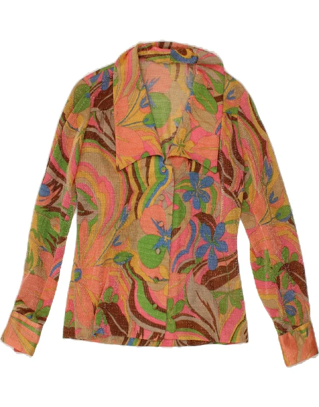 VINTAGE Womens Shirt Blouse UK 12 Medium Multicoloured Floral-- Chenille Blend Fleece Blend Nylon Blend