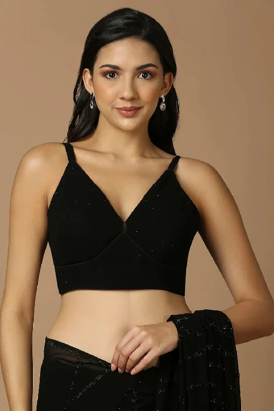 Black Georgette Sleeveless Padded Blouse Drape Neck Blouse