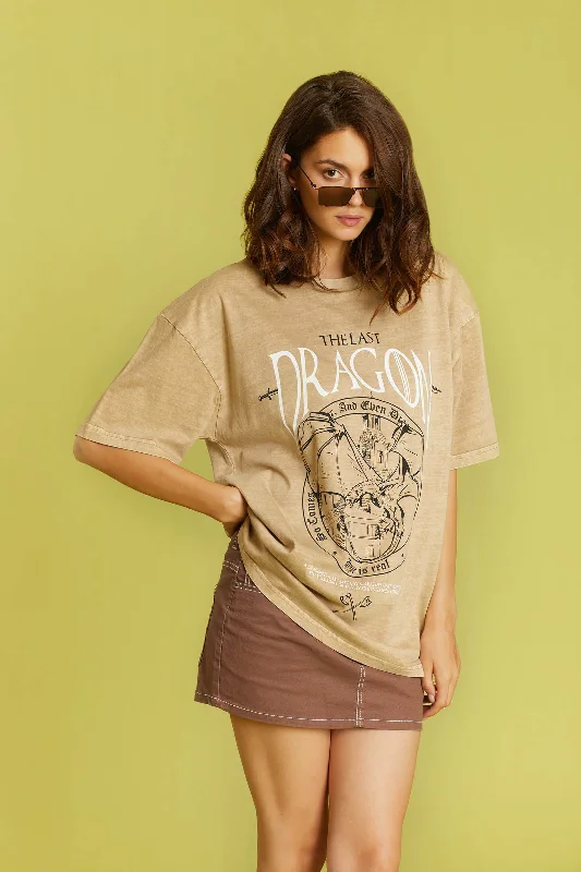 The Last Dragon Faded Effect Oversized T-shirt-- Cotton Fabric Linen Fabric Terry Fabric