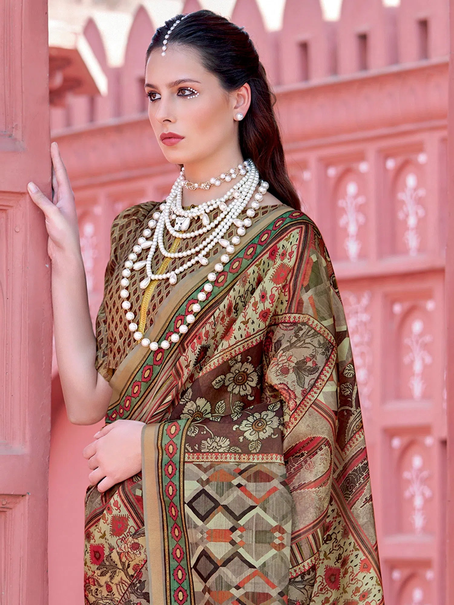 Saree Mall Women's Banarasi  Brown Printed Designer Saree With Blouse Piece-GRUHAM203 Elegant Embroidery Blouse