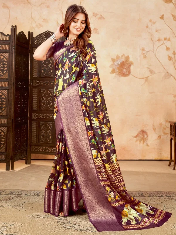 Saree Mall Women's Cotton Blend Black Printed Designer Saree With Blouse Piece-ENISA101 Soft Satin Blouse