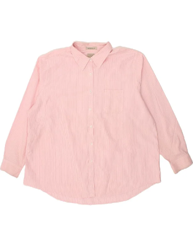 L.L.BEAN Womens Wrinkle Resistant Shirt UK 22 3XL Pink Striped Cotton-- Notch Collar Peter Pan Collar Cowl Neck