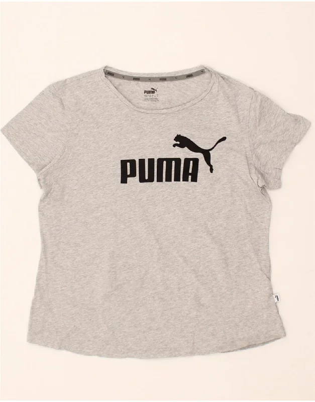 PUMA Womens Graphic T-Shirt Top UK 14 Large Grey Cotton-- Knit Fabric Woven Fabric Fleece Fabric