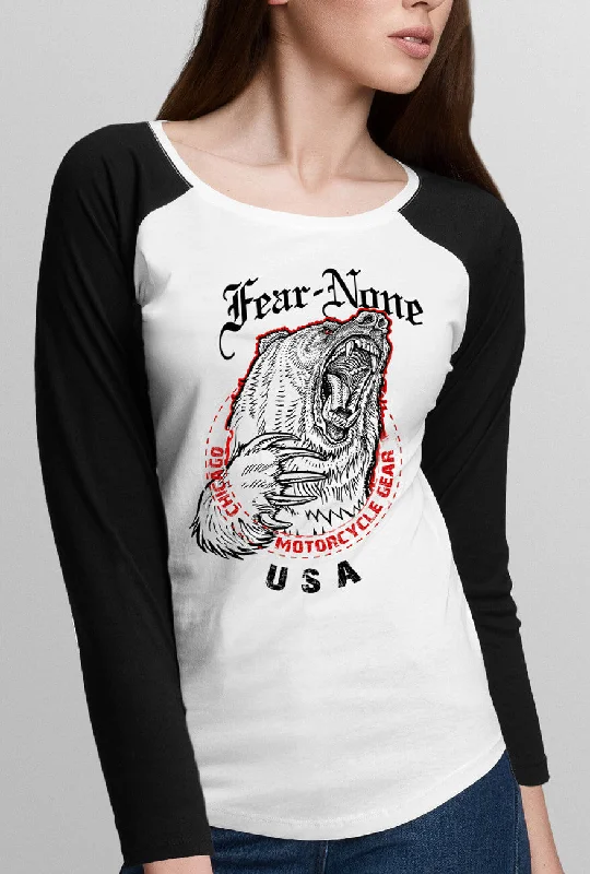 Women's "Bear" Rider Baseball T Shirt-- Cashmere Blend Cotton Blend Poly Blend
