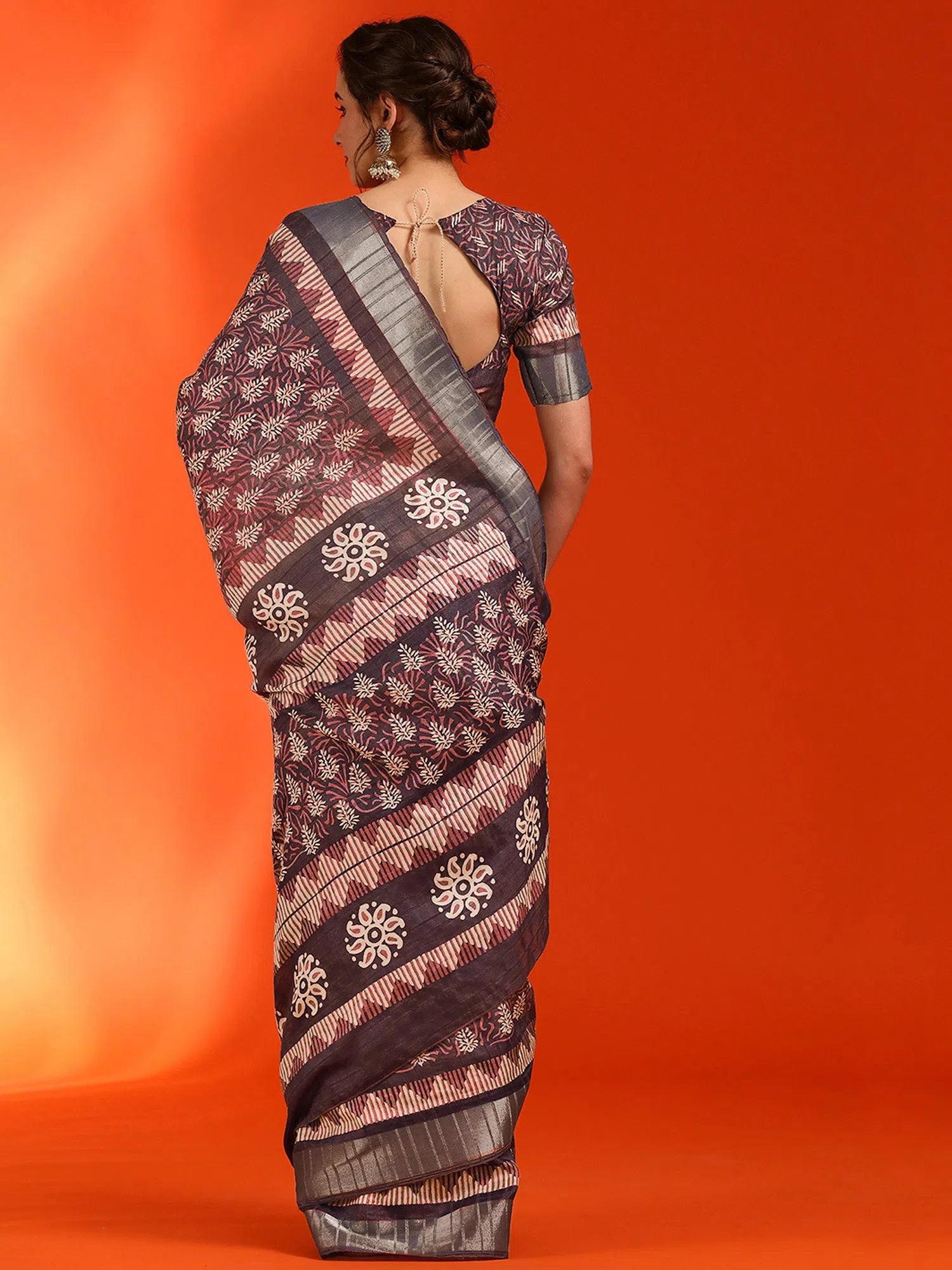 Saree Mall Women's Cotton  Burgundy Printed Designer Saree With Blouse Piece-HOLAND07F Smart Casual Blouse