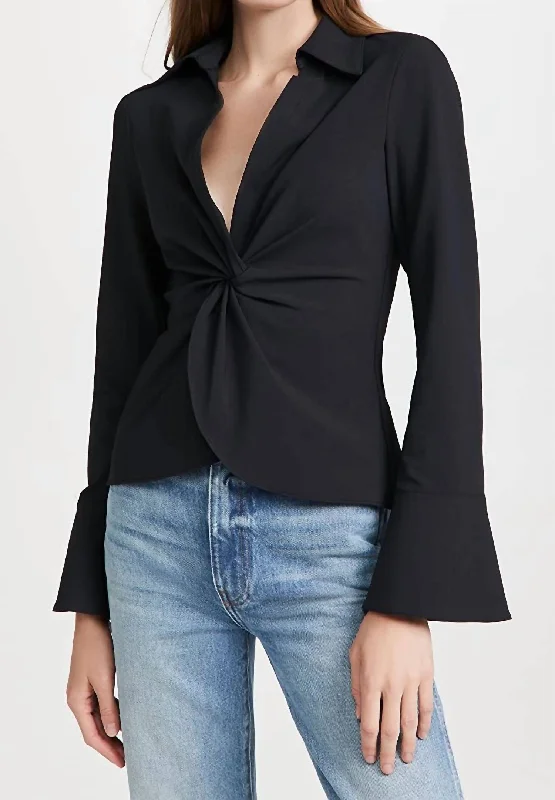 Mckenna Twist Front Blouse In Black Stylish Wrap Blouse