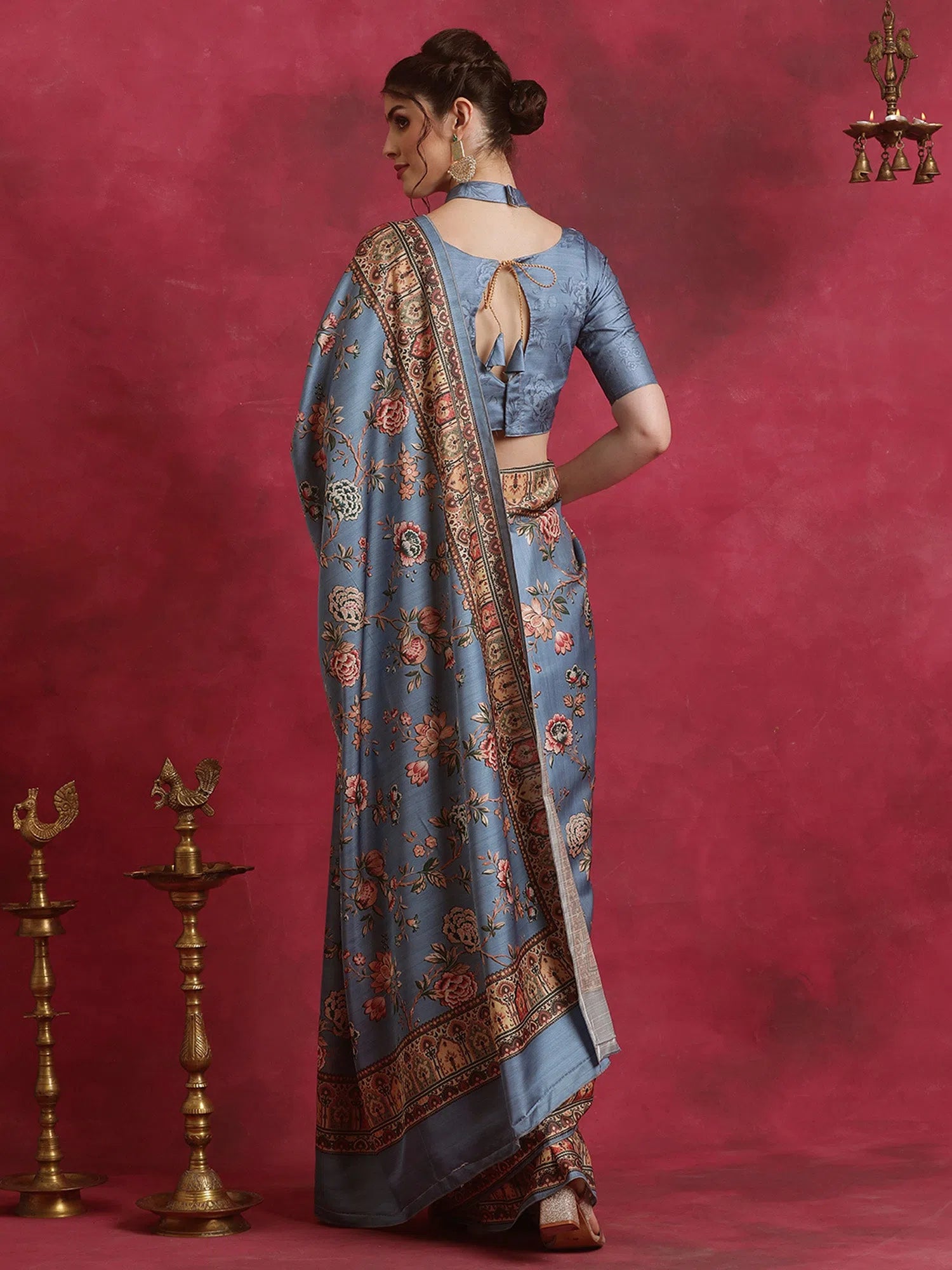 Saree Mall Women's Cotton Blend Grey Printed Designer Saree With Blouse Piece-HIBRO105B Boho Chic Blouse