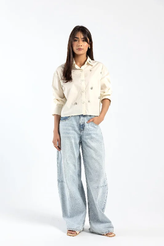 EMBELLISHED SHIRT (E1687/108/006)-- Lace Blend Ribbed Blend Corduroy Blend