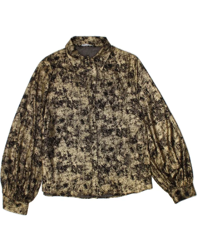 ZARA Womens 3/4 Sleeve Shirt Blouse UK 14 Medium Gold Tie Dye-- Rayon Velvet Corduroy