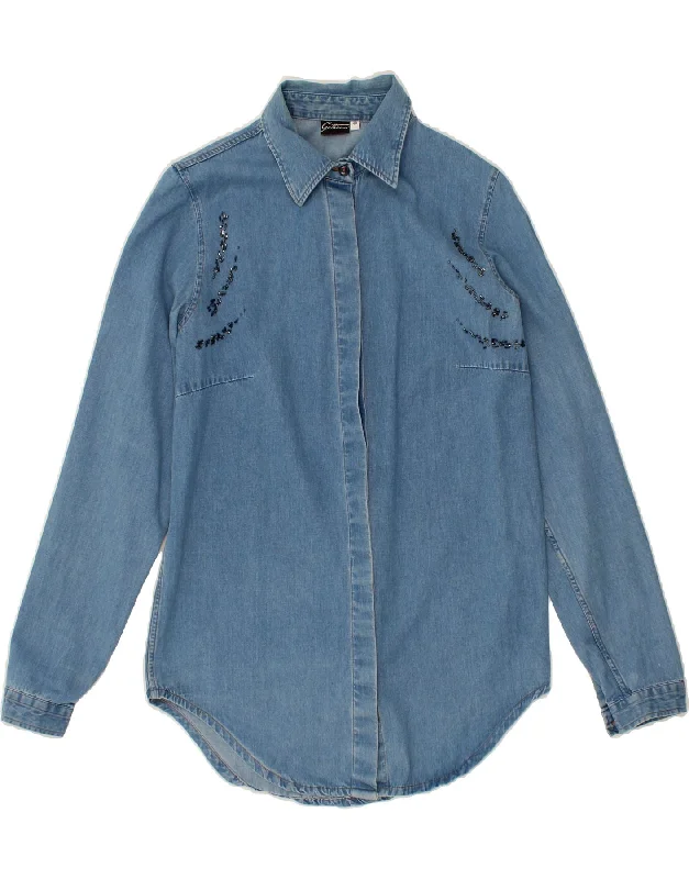 GATTINONI Womens Denim Shirt IT 40 Small Blue-- Modern Contemporary Chic