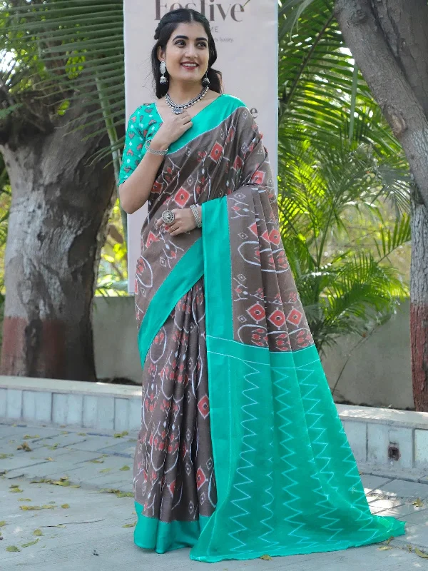 Saree Mall Women's Cotton Brown Printed Designer Saree With Blouse Piece-MINAXI3502 Pastel Color Blouse