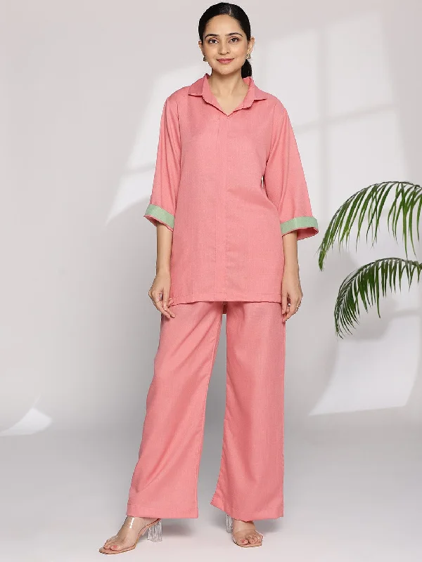 Blush CottonSlub ShirtTop & Palazzo-- Terry Blend Velvet Blend Canvas Blend