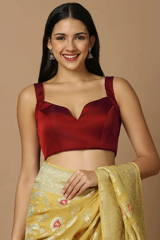 Red Silk Sleeveless Padded Blouse Balloon Sleeve Blouse