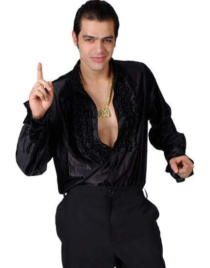 Men's Disco Ruffle Shirt 70s Saturday Night Fever Costume-- Elasticated Padded Insulated