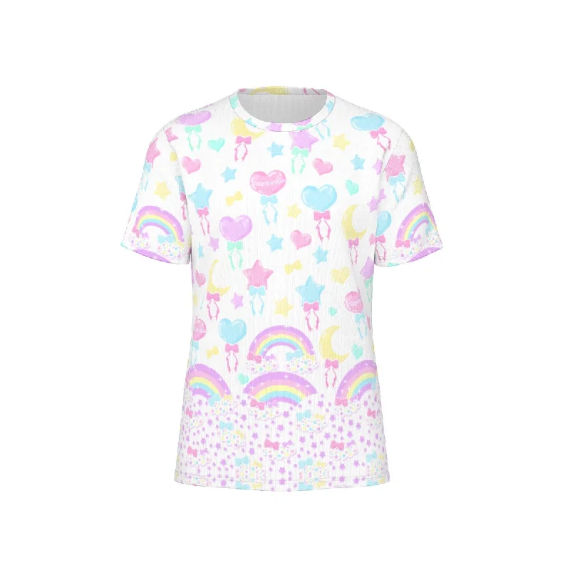 Pastel Party Unisex Cotton T-Shirt (White)-- Beaded Sequined Faux Fur