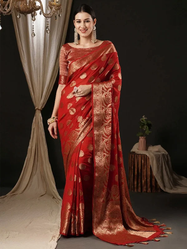 Saree Mall Women's Georgette Red Woven Design Designer Saree With Blouse Piece-ARIES06D Vintage Polka Blouse