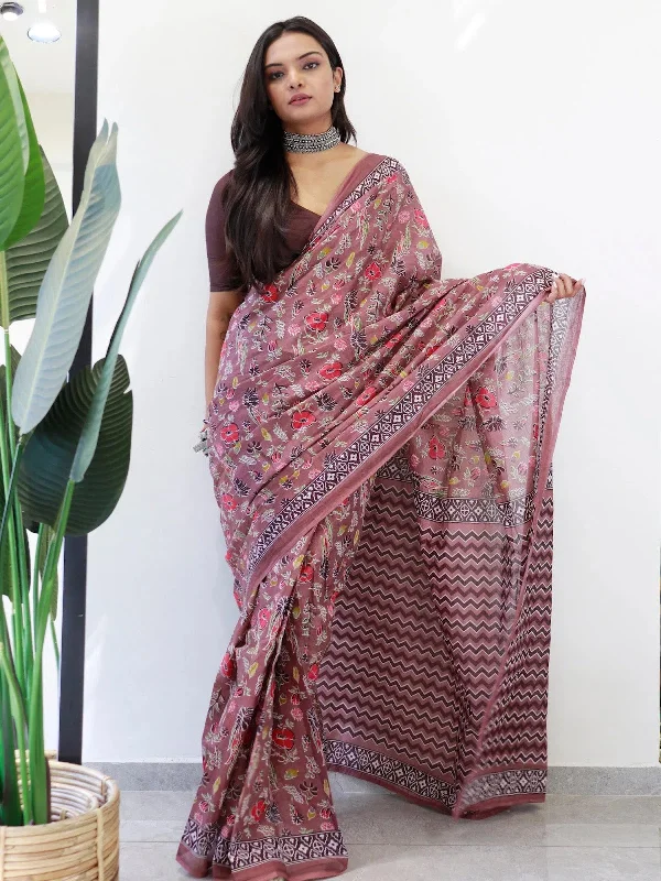 Saree Mall Women's Cotton Brown Printed Ready To Wear With Blouse Piece-RTWMINAXI4101 Vintage Polka Blouse