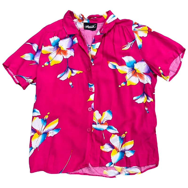 Vintage 90's Ladies Pink Hawaiian Shirt (S)-- Collared Crew Neck Turtle Neck