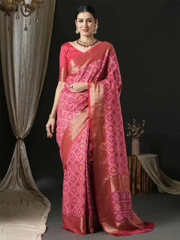Saree Mall Women's  Blend Pink Woven Design Designer Saree With Blouse Piece-43ALEKHA4305 Wrap Front Blouse