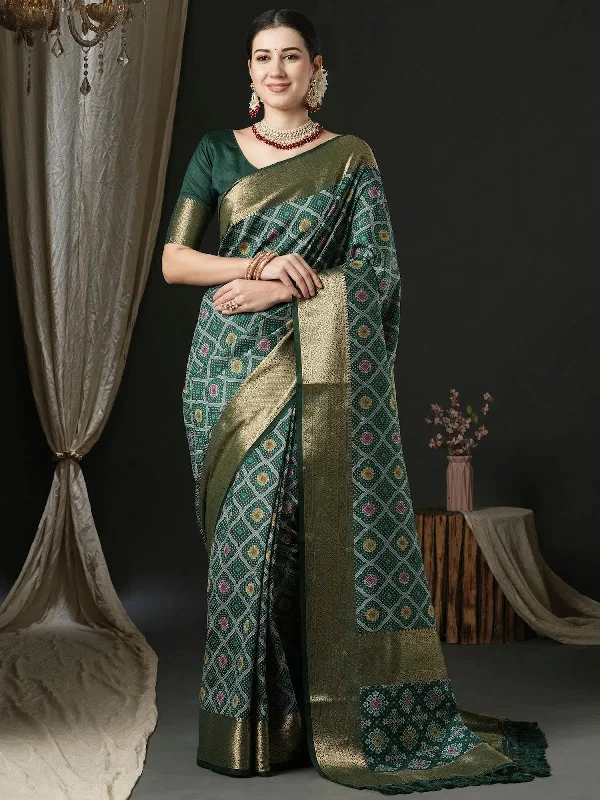 Saree Mall Women's  Blend Dark Green Woven Design Designer Saree With Blouse Piece-43ALEKHA4301 Cotton Casual Blouse