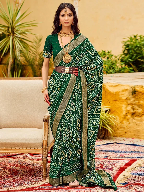 Saree Mall Women's Tussar  Green Printed Designer Saree With Blouse Piece-SITARMN2003 Stretchy Fitted Blouse