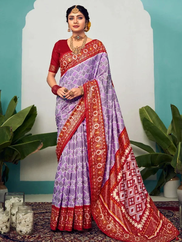 Saree Mall Women's Tussar  Lavendar Printed Designer Saree With Blouse Piece-NRAYNI1008 Side Tie Blouse
